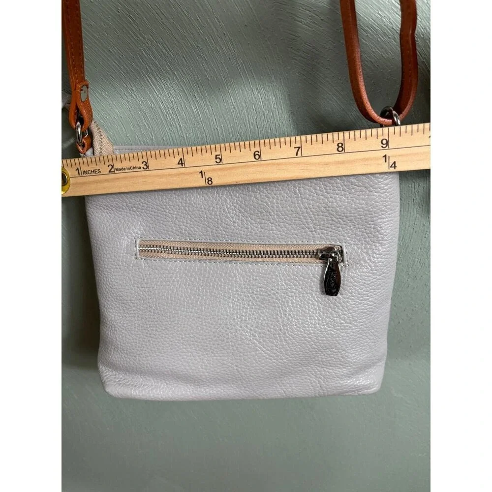 Valentina Italia Grey Pebbled Leather Crossbody Bag Brown Strap Made in‎ Italy